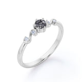 Dainty 6 Prong 0.60 Carat Round Cut Black Hair Dendritic Rutilated Quartz and Diamond Twist Engagement Ring