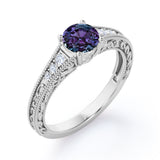 1.25 Ct Round Lab Alexandrite Filigree Engagement Ring
