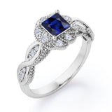 Beaded Halo 1.15 Carat Princess Cut Lab-Created Sapphire And Diamond Infinity Engagement Ring In Rose Gold