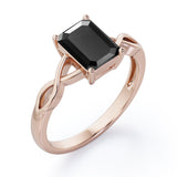 Twisted Infinity 1 Carat Emerald Cut Black Diamond Solitaire Engagement Ring In Rose Gold