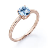 Minimal Solitaire 1 Carat Round Cut Genuine Sky Blue Aquamarine Engagement Ring for Her