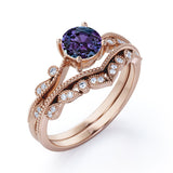Vintage 1.50 Ct Round Lab Alexandrite Bridal Set