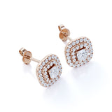 Claw Set 0.53 CT TDW Round White Diamond Frame Double Halo Stud Earrings in White Gold