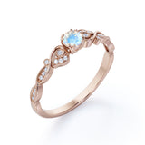 1.10 Carat Round Cut Rainbow Moonstone Ring with Authentic Diamond in White Gold - Lovely Dainty Engagement Ring