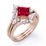 Double Crown 1.25 ct Princess Lab-Created Ruby Trio Bridal Set