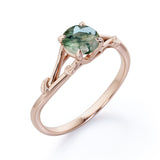 Split Shank 0.75 Carat Round Cut Moss Agate Promise Ring