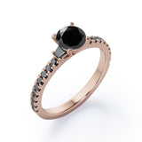 Milgrain Prong Cathedral - 0.75 TCW Round Brilliant Cut Lab Created Black Diamond - Pave Engagement Ring in White Gold