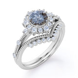 Vintage 1 Ct Round Cut Salt and Pepper Diamond Wedding Ring Set