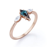 Trillion Six Prong 1 Carat Kite Shaped Lab Created Alexandrite And Diamond Three Stone Basket Set Engagement Ring In White Gold