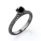 Cathedral Micro-Pave 1.6 TCW Round Shape Lab Created Black Diamond Filigree Wedding Ring Set in White Gold