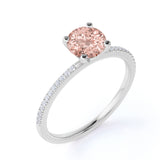 Six Prong Set 1.25 Carat Round Cut Morganite and Diamond Engagement Ring in White Gold