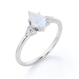 Unique Four Prong 1.30 Carat Kite Shaped Precious Fire Opal And Diamond Seven Stone Engagement Ring In Black Gold