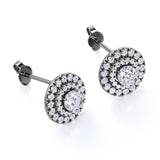 Claw Set 1.20 Carat Round Certified Moissanite and Diamond Double Halo Pave Studs - Wedding Earrings in Rose Gold