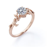 Vine and Leaf 1 Carat Round cut Moissanite Solitaire Wedding Ring - Engagement Ring in 10k Rose Gold