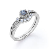 0.53 Ct Round Salt and Pepper Diamond Vintage Wedding Ring Set