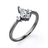 Trio Stone 0.55 carat Kite Moissanite and Diamond Sleek Engagement Ring in Black Gold
