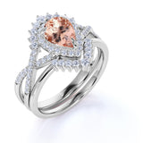 Infinity 1.75 ct Pear Morganite Halo Art Deco Wedding Set