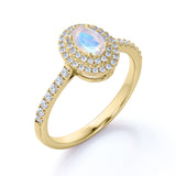 1.75 Carat Oval Moonstone and Diamond Engagement Ring in Rose Gold - Large Moonstone Ring