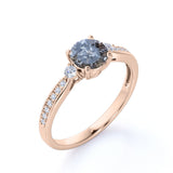 1 Ct Round Salt and Pepper Diamond Three Stone Engagement Ring