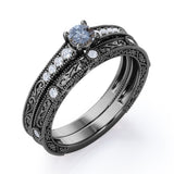 Art Deco 0.55 Ct Round Salt and Pepper Diamond Wedding Ring Set