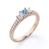 1.10 Carat Princess Cut Aquamarine And Diamond Pave Engagement Ring In White Gold