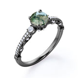 Decorative Basket 0.75 carat Round Moss Agate and Moissanite Engagement Ring in White Gold