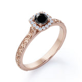 1.15 Carat Round Cut Lab Grown Black Diamond Art Deco Engagement Ring In White Gold