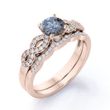 0.85 Ct Round Cut Salt and Pepper Diamond Twisted Wedding Ring Set