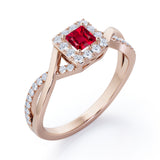 1.25 ct Princess Lab-Created Ruby Pave Halo Engagement Ring