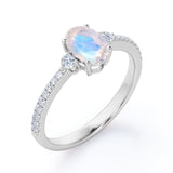 1.50 Carat Oval Moonstone Halo Engagement Ring in Rose Gold - Rainbow Moonstone Ring