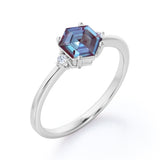 Trillion Geometric 1.05 Carat Hexagon Cut Lab Created Alexandrite And Diamond Three Stone Engagement Ring In White Gold
