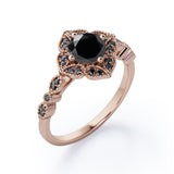 1.5 ct Round Lab Black Diamond Vintage Flower Engagement Ring