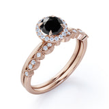 Antique Artdeco 1.50 Round cut Lab Black Diamond Wedding Bridal Set in Rose Gold