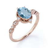 1.25 ct Oval Cut Aquamarine Antique Art Deco Engagement Ring