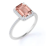 1.50 ct Emerald Peach Pink Morganite Halo Engagement Ring