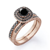 Cushion Double Halo 1.75 TCW Round Brilliant Cut Lab Created Black Diamond Bridal Set with Pave Accents in White Gold