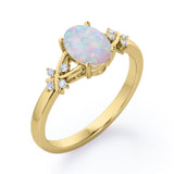 1.1 Ct Oval Cut Lab Created Opal Leaf Engagement Ring