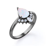 1.25 Ct Pear Cut Lab Created Opal Tiara Engagement Ring
