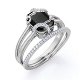 1.75 ct Emerald Lab Black Diamond V Shank Bridal Set