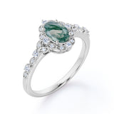 Unique Floral Design 1.50 Carat Oval Cut Dendritic Milky White Moss Green Agate and Diamond Art Deco Engagement Ring in Rose Gold