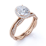 1.75 Carat Stylish Moissanite and Diamond Ring Oval Cut Halo Bridal Set in Rose Gold