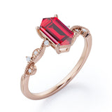 Vintage 0.50 ct Hexagon Lab-Created Ruby Engagement Ring