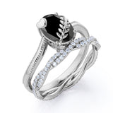 1.50 ct Oval Lab Black Diamond Leaf Vine Bridal Set