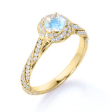 1.25 Carat Round Moonstone and Diamond Engagement Ring in Rose Gold - Blue Moonstone Ring