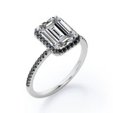 Halo-Style 1.5 TCW Emerald Cut Moissanite with Lab Created Black Diamond Engagement Ring with Pave Accents in Rose Gold