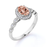 Vintage 1.50 ct Oval Morganite Halo Engagement Ring