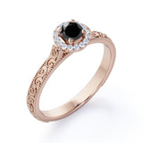 1.15 Carat Round Cut Lab Grown Black Diamond Antique Art Deco Engagement Ring In White Gold