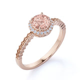Zigzag 1.50 Carat Round Light Peach Morganite and Diamond Wave Engagement Ring in White Gold
