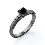 Shared Prong - 1.35 TCW Round Brilliant Cut Lab Created Black Diamond - Milgrain Bezel Engagement Ring in White Gold
