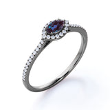East West Setting 1.35 Carat Marquise Cut Lab Created Alexandrite And Diamond Halo Engagement Ring In White Gold